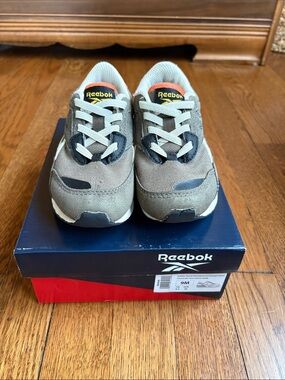 Reebok Kids Gray-green and Black Sneakers with Orange Accent